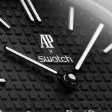 Swatch Royal Pop Black Dial Black Leather Strap Watch for Men - Ocho Negro