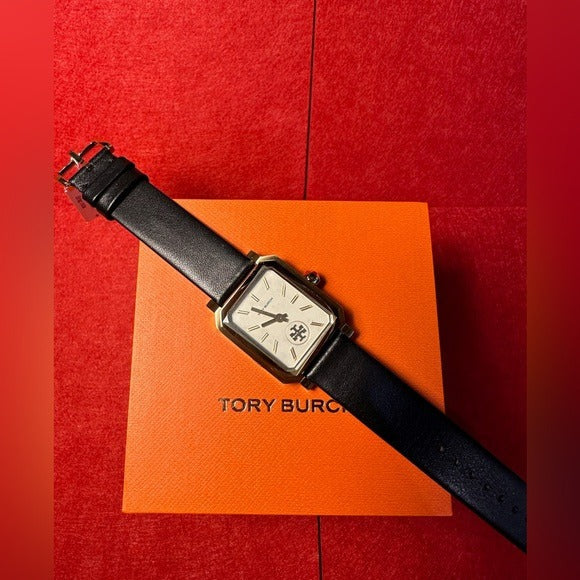 Tory Burch Robinson White Dial Black Leather Strap Watch for Women - TBW1504