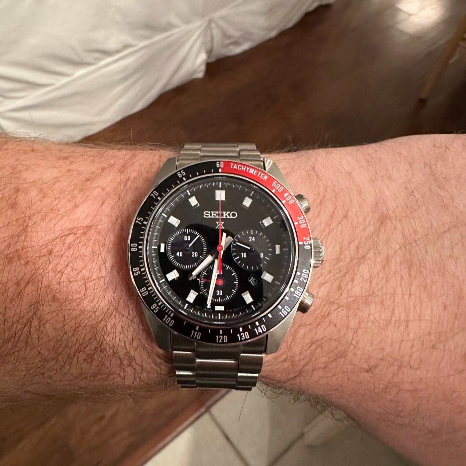 Seiko Prospex Speedtimer Solar Chronograph Black Dial Silver Steel Strap Watch for Men - SSC915