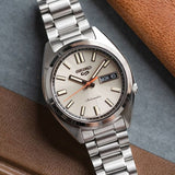Seiko 5 Sports SNXS Series Automatic Beige Dial Silver Steel Strap Watch for Men - SRPK91K1
