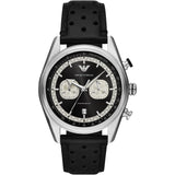 Emporio Armani Racer Chronograph Black Dial Black Leather Strap Watch for Men - AR11635