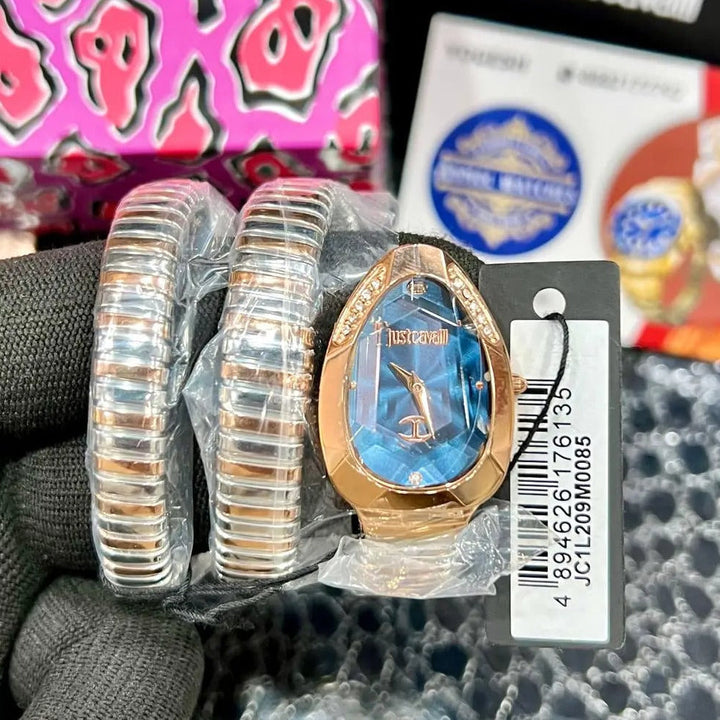 Just Cavalli Glam Evo 4 Blue Dial Two Tone Steel Strap Watch for Women - JC1L209M0085