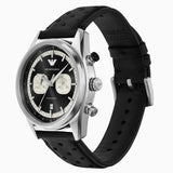 Emporio Armani Racer Chronograph Black Dial Black Leather Strap Watch for Men - AR11635