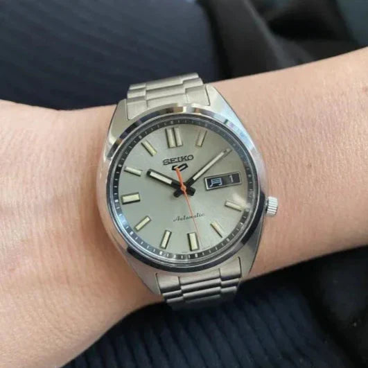 Seiko 5 Sports SNXS Series Automatic Beige Dial Silver Steel Strap Watch for Men - SRPK91K1