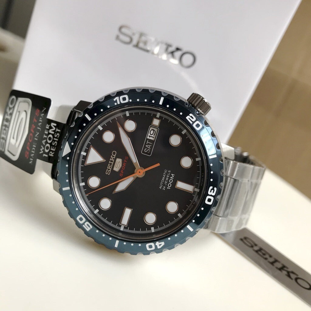 Seiko 5 Sports Automatic Blue Dial Silver Steel Strap Watch for Men - SRPC63J1