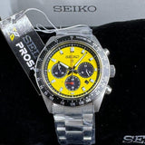 Seiko Prospex Speedtimer Solar Chronograph Yellow Dial Silver Steel Strap Watch for Men - SSC929
