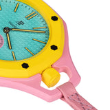 Swatch Royal Pop Blue Dial Pink Leather Strap Watch for Women - Otg Roz