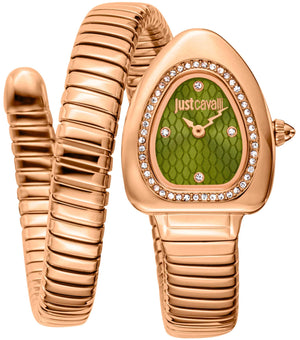 Just Cavalli Signature Snake Green Dial Rose Gold Steel Strap Watch for Women - JC1L249M0045