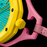 Swatch Royal Pop Blue Dial Pink Leather Strap Watch for Women - Otg Roz