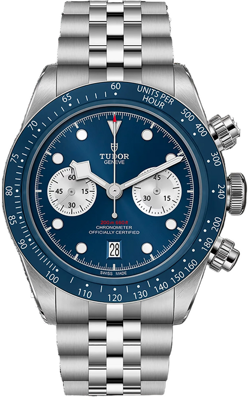 Tudor Black Bay Chrono Blue Dial Silver Steel Strap Watch for Men - M79360B-0002