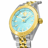 Versace V-Code Analog Turquoise Dial Two Tone Steel Strap Watch for Women - VE8I00524