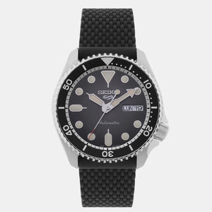 Seiko 5 Sports SKX Automatic Black Dial Black Silicone Strap Watch for Men - SRPD73K2