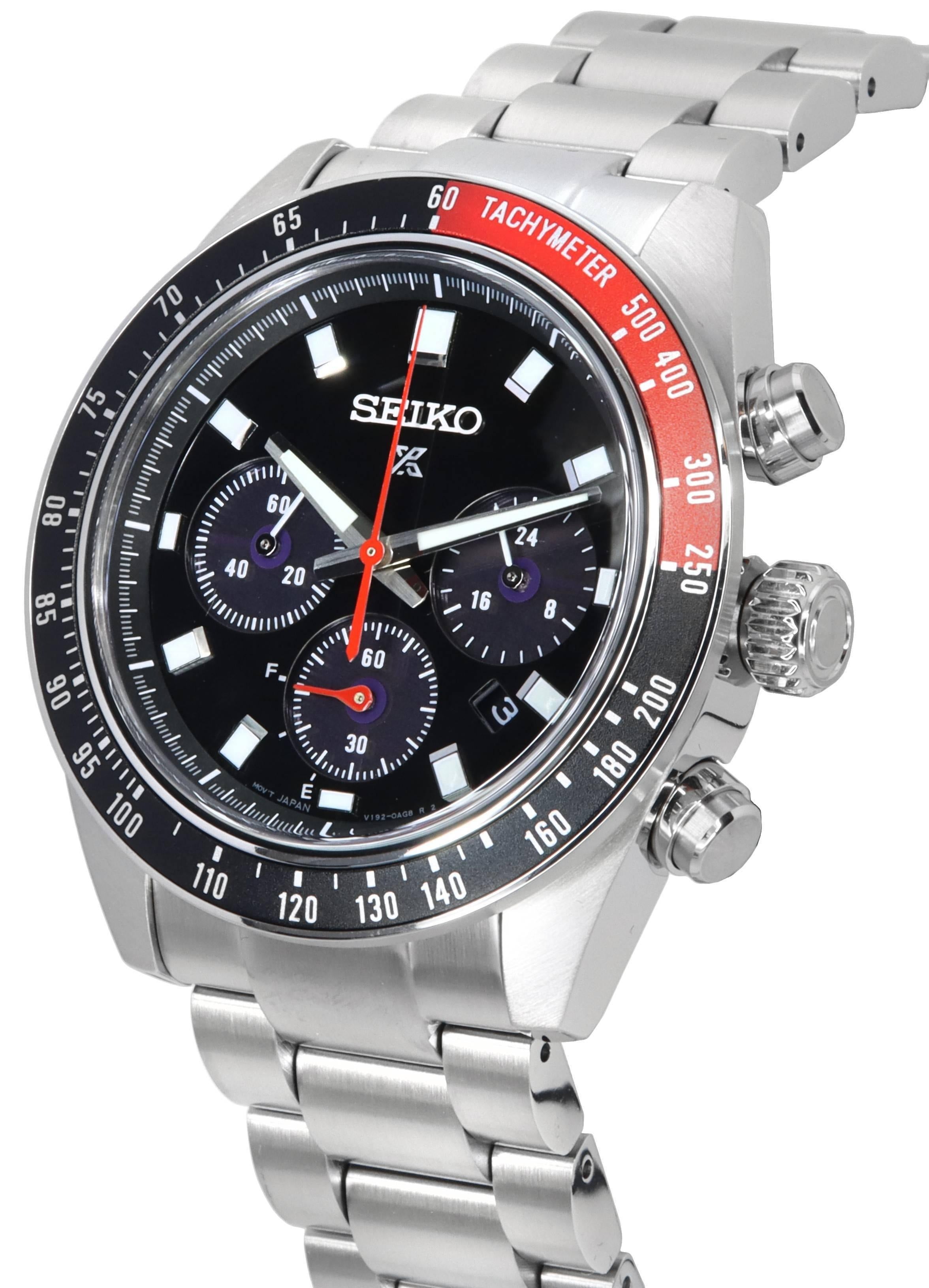 Seiko Prospex Speedtimer Solar Chronograph Black Dial Silver Steel Strap Watch for Men - SSC915