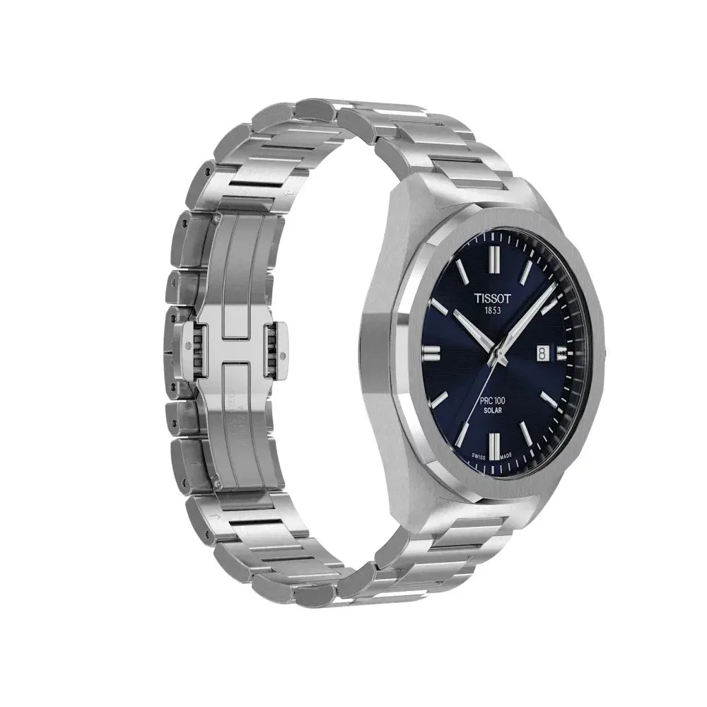 Tissot PRC 100 Solar Quartz Blue Dial Silver Steel Strap Watch for Men - T151.422.11.041.00