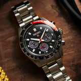 Seiko Prospex Speedtimer Solar Chronograph Black Dial Silver Steel Strap Watch for Men - SSC915