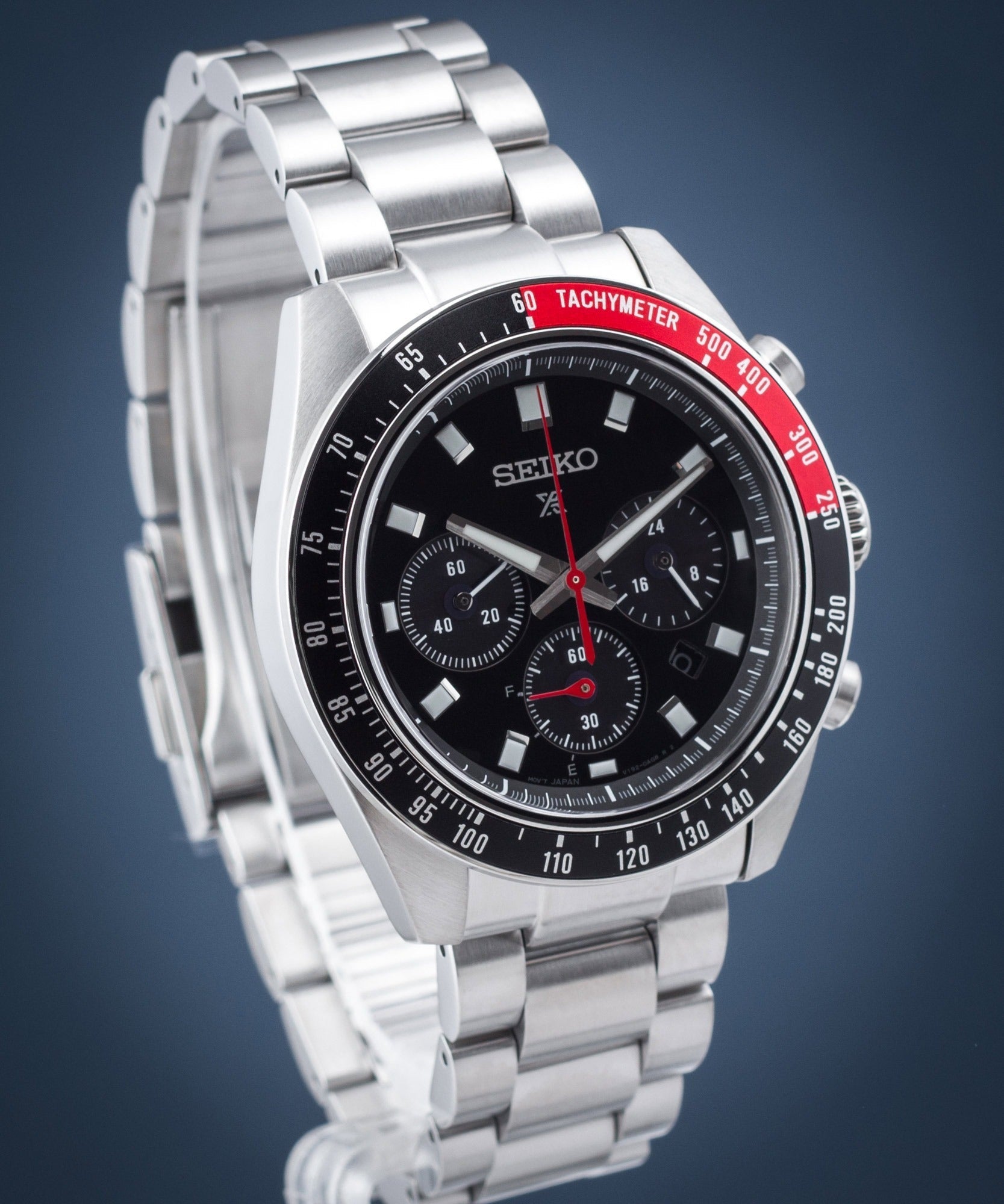 Seiko Prospex Speedtimer Solar Chronograph Black Dial Silver Steel Strap Watch for Men - SSC915