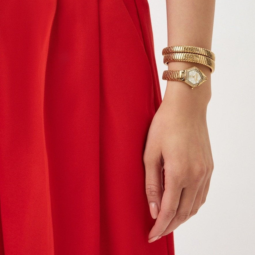 Just Cavalli Mesmerizing White Dial Gold Steel Strap Watch for Women - JC1L304M0025