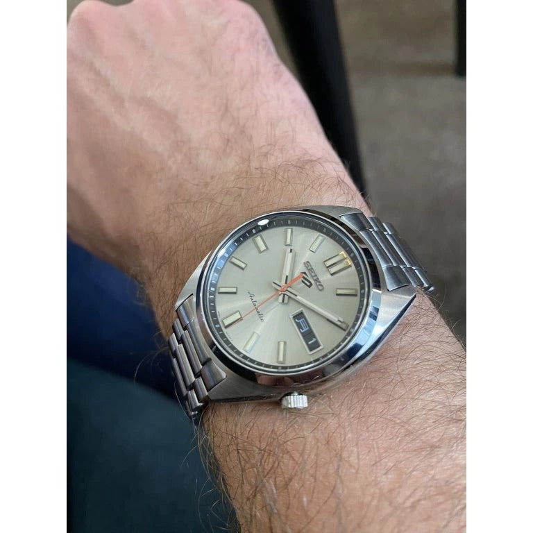 Seiko 5 Sports SNXS Series Automatic Beige Dial Silver Steel Strap Watch for Men - SRPK91K1