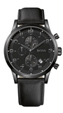 Hugo Boss Aeroliner Chronograph Black Dial Black Leather Strap Watch for Men - 1512567