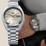 Seiko 5 Sports SNXS Series Automatic Beige Dial Silver Steel Strap Watch for Men - SRPK91K1