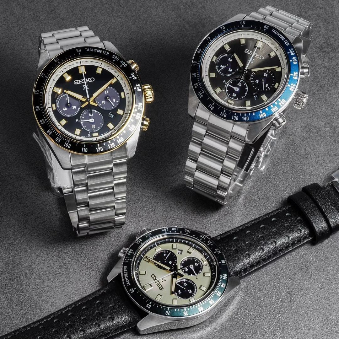 Seiko Prospex Speedtimer Solar Chronograph Ivory Dial Black Leather Strap Watch for Men - SSC943