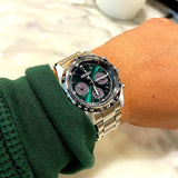Seiko Prospex Speedtimer Solar Chronograph Green Dial Silver Steel Strap Watch for Men - SSC933