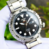 Seiko 5 Sports Automatic Black Dial Silver Steel Strap Watch for Men - SRPC61J1