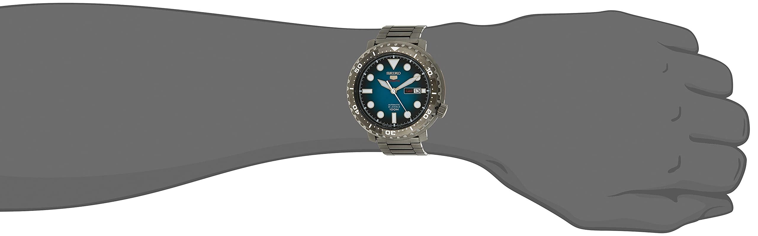 Seiko 5 Sports Automatic Turquoise Dial Grey Steel Strap Watch for Men - SRPC65J1