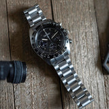 Seiko Prospex Speedtimer Solar Chronograph Black Dial Silver Steel Strap Watch for Men - SSC819
