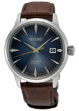 Seiko Presage Cocktail Time Automatic Blue Dial Brown Leather Strap Watch for Men - SRPK15K1