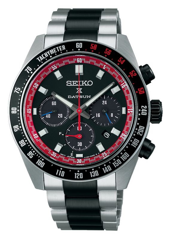 Seiko Prospex Speedtimer Solar Chronograph Datsun 240Z Collaboration Limited Edition Black Dial Two Tone Steel Strap Watch for Men - SSC957