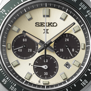 Seiko Prospex Speedtimer Solar Chronograph Ivory Dial Black Leather Strap Watch for Men - SSC943