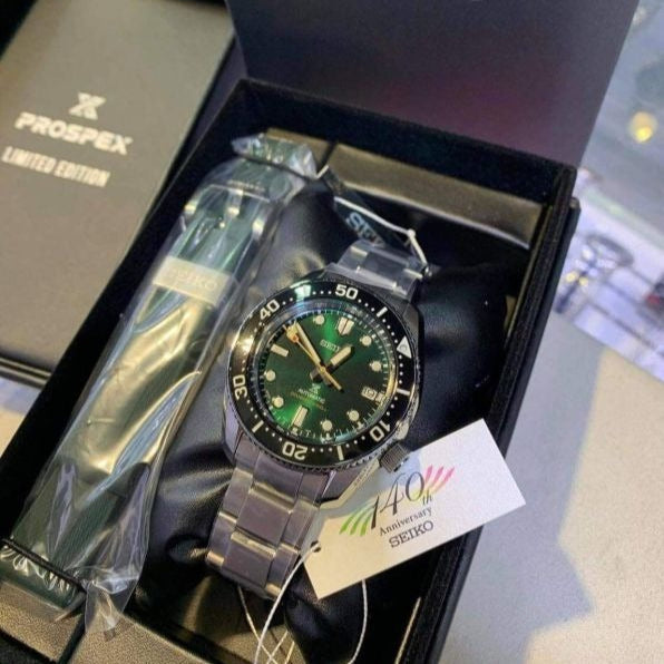 Seiko Prospex 140th Anniversary Limited Edition Automatic Scuba Divers Green Dial Silver Steel Strap Watch for Men - SPB207J1