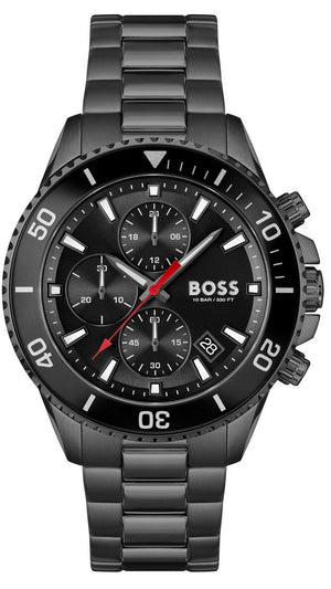 Hugo Boss Admiral Chronograph Black Dial Black Steel Strap Watch for Men - 1514258