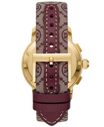 Tory Burch The Tory Chronograph White Dial Maroon Jacquard Strap Watch for Women - TBW1051