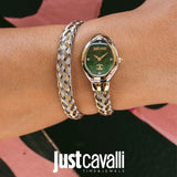 Just Cavalli Twined Green Dial Two Tone Steel Strap Watch for Women - JC1L264M0065