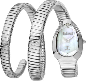 Just Cavalli Glam Evo 9 Mother of Pearl Dial Silver Steel Strap Watch for Women - JC1L209M0015