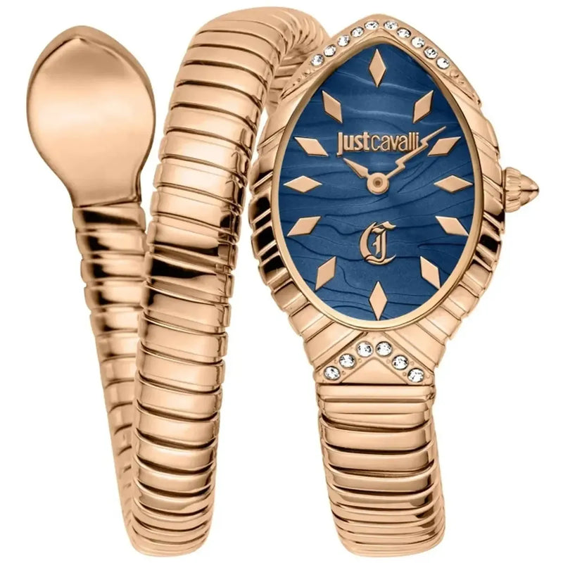 Just Cavalli Specchio Blue Dial Rose Gold Steel Strap Watch for Women - JC1L322M0045