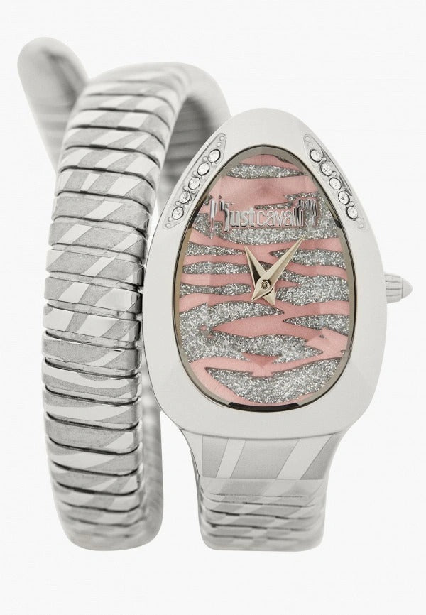 Just Cavalli Glam Evo 8 Pink Dial Silver Steel Strap Watch for Women - JC1L225M0015