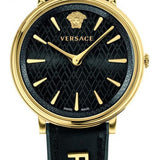Versace V Circulus Quartz Black Dial Black Leather Strap Watch for Women - VBP12017