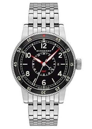 Burberry Utilitarian GMT Black Dial Silver Steel Strap Watch for Men - BU7866