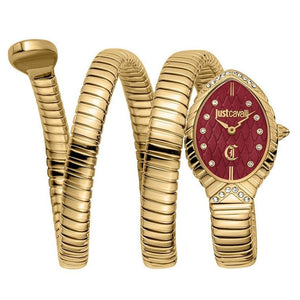 Just Cavalli Specchio Red Dial Gold Steel Strap Watch for Women - JC1L323M0035