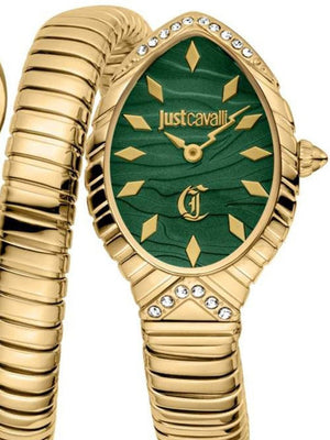 Just Cavalli Specchio Green Dial Gold Steel Strap Watch for Women - JC1L322M0035