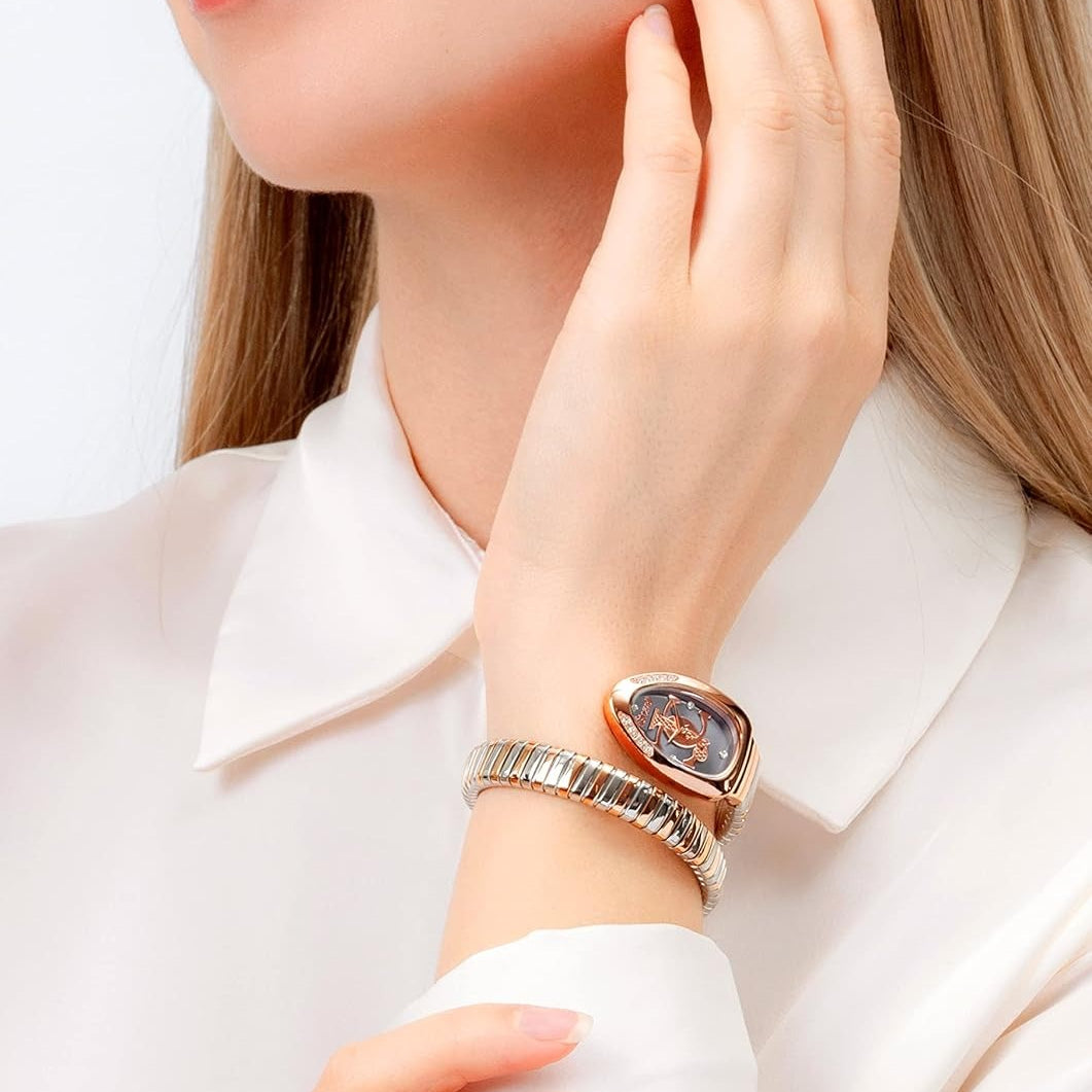 Just Cavalli Glam Evo 5 Serpente Blue Dial Two Tone Steel Strap Watch for Women - JC1L227M0085