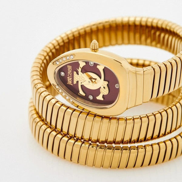 Just Cavalli Glam Evo 5 Red Dial Gold Steel Strap Watch for Women - JC1L228M0045