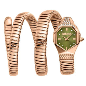 Just Cavalli Ambra Green Dial Rose Gold Steel Strap Watch for Women - JC1L370M0045