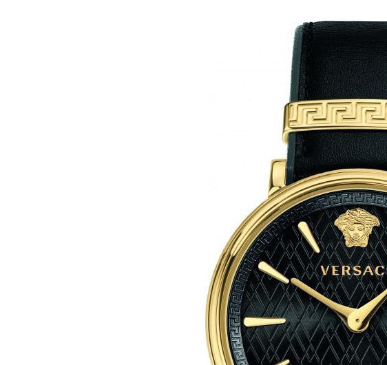 Versace V Circulus Quartz Black Dial Black Leather Strap Watch for Women - VBP12017
