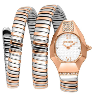 Just Cavalli Lunara Silver Dial Two Tone Steel Strap Watch for Women - JC1L397M0075