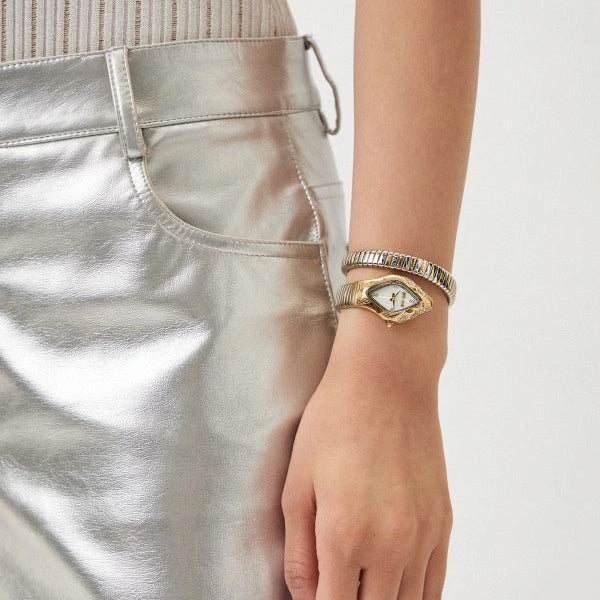 Just Cavalli Ferocious Mother of Pearl White Dial Two Tone Steel Strap Watch for Women - JC1L306M0065