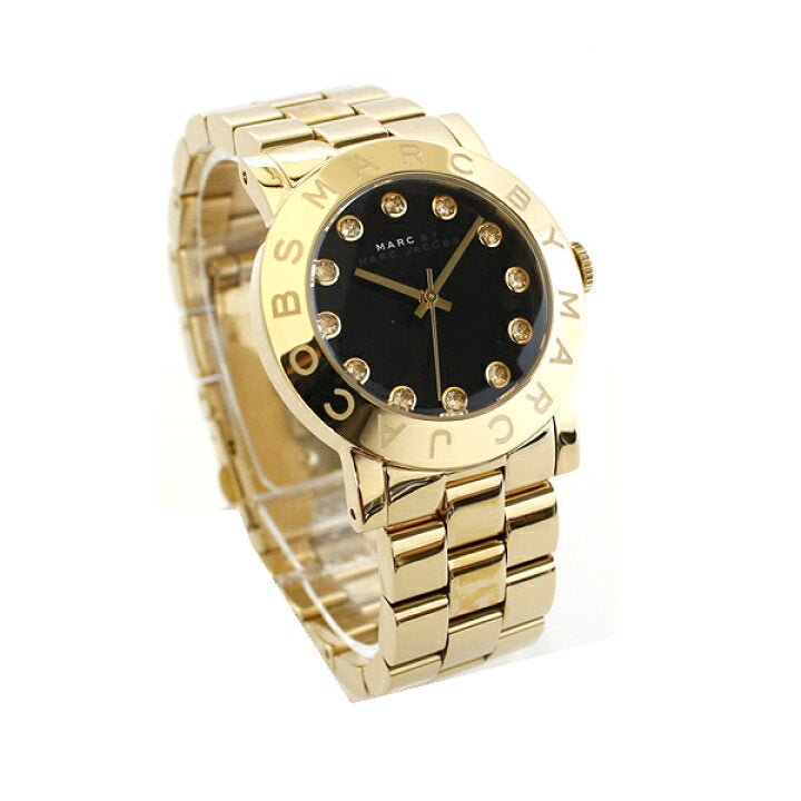 Marc Jacobs Amy Black Dial Gold Steel Strap Watch for Women - MBM3336